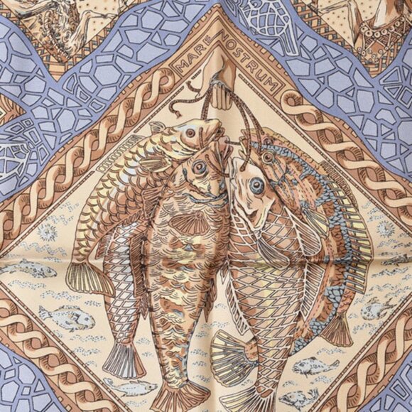 HERMES Blue Silk Scarf - Picture 5 of 9